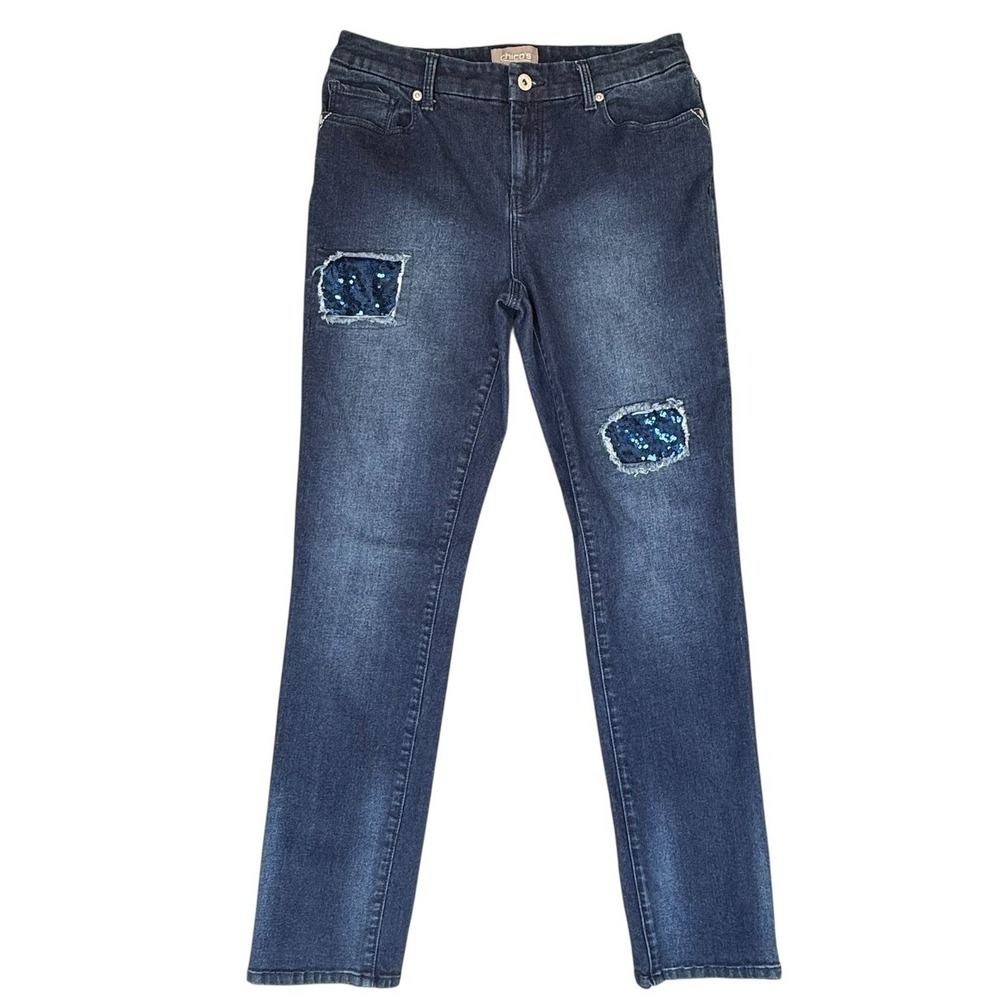 Chicos‎ Womens Jeans 0 (Size 4-6) Measures 31x29.5 Sequin Straight Dark Wash